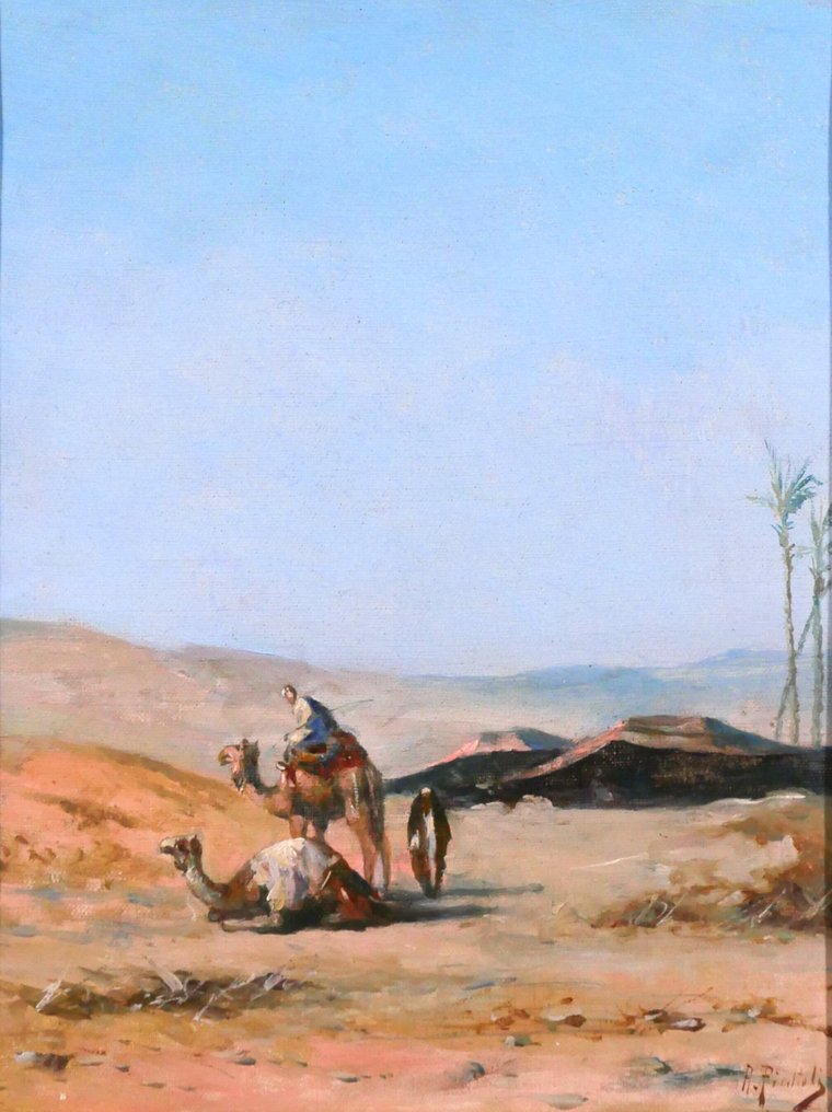 A. Piattoli (XIX) - Egypt, Desert Landscape with dromedaries #1.0