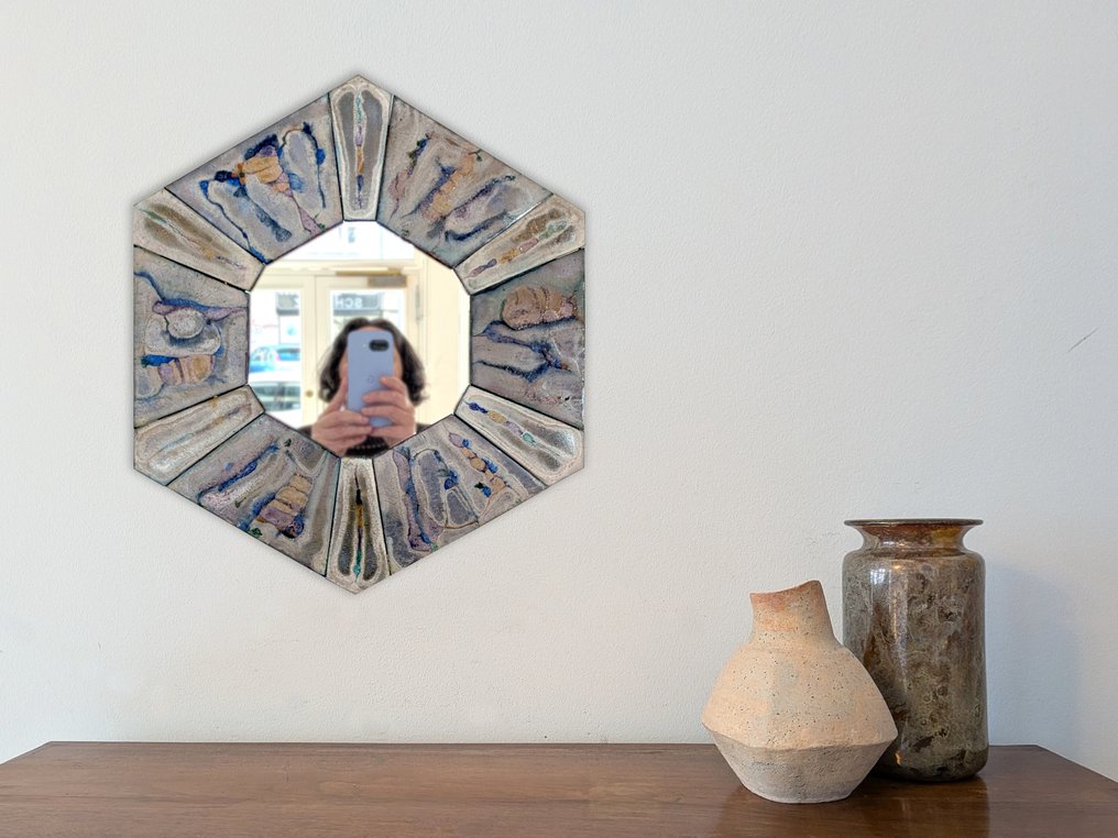 Miroir mural - Miroir hexagonal décoratif (plaques de cuivre émaillées) - Miroir hexagonal #4.3