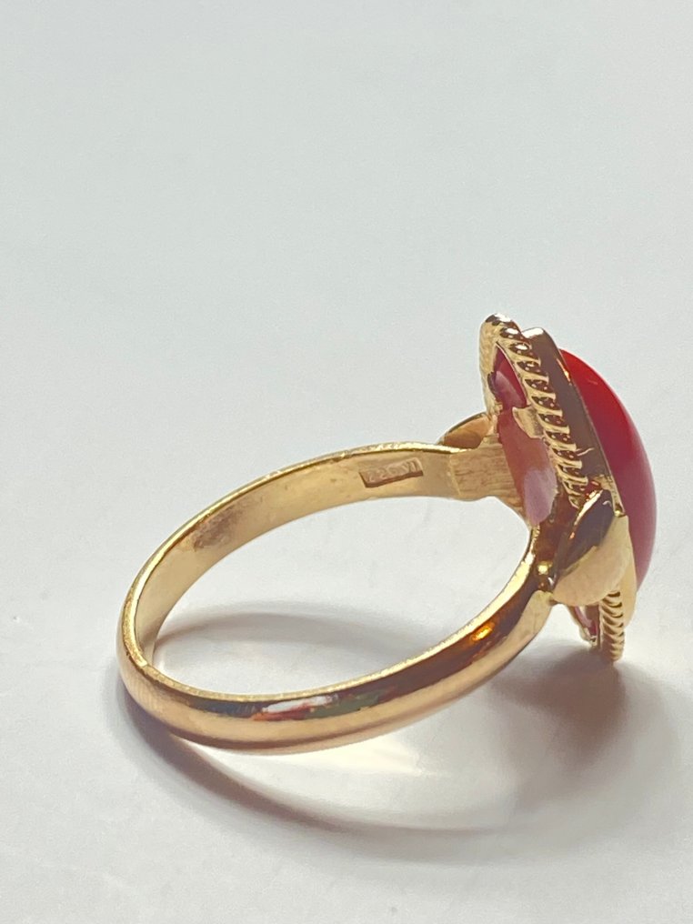 没有保留价 - 戒指 - 18K包金 黄金 珊瑚 #4.3