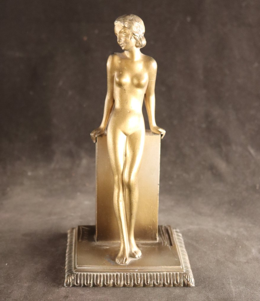 Art Deco aansteker - Josef Lorenzl (1892 - 1950) - Sculpture, Naakt - 20 cm - Metal #1.0