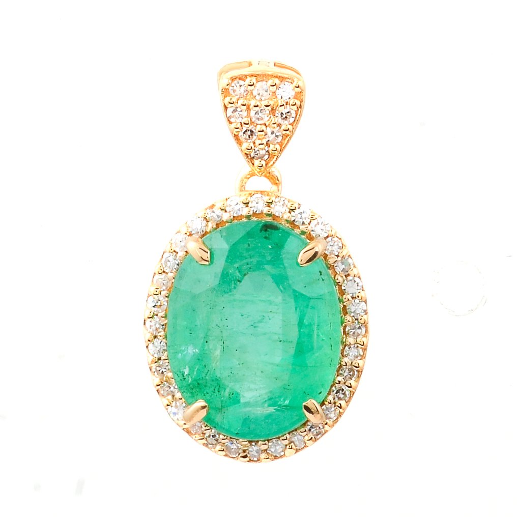 χωρίς τιμή ασφαλείας - Κρεμαστό κόσμημα - 14 καράτια Κίτρινο χρυσό -  2.49ct. tw. Σμαράγδι - Διαμάντι #1.0