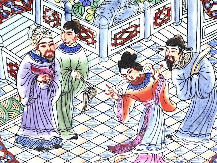 Vas - Bröllopsparad i kinesisk stil handmålad med 24k gulddetaljer - Porcellana emaljerad #3.2