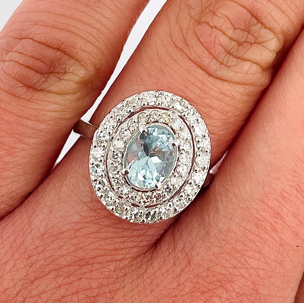 戒指 鉑金 海藍寶石 - 鉆石 #4.3