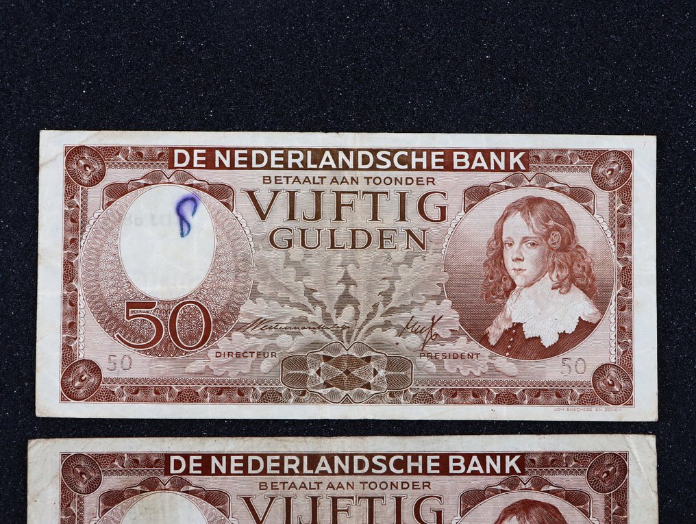 Nederland. 2x 50 Gulden 1945 Stadhouder Willem III (Pick 78) #1.0