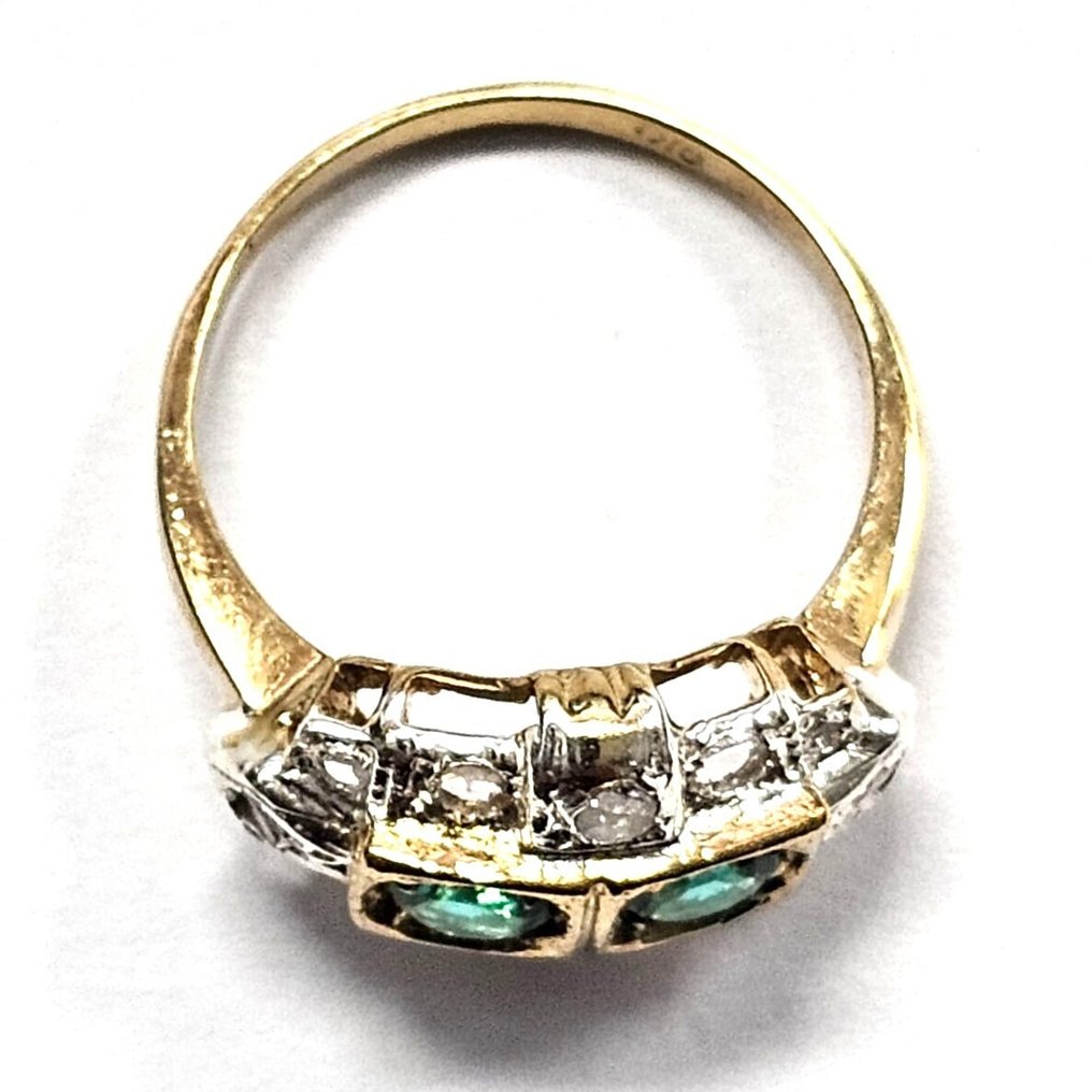 χωρίς τιμή ασφαλείας - Δαχτυλίδι - 9 kt. Ασημί, Κίτρινο χρυσό Σμαράγδι - Διαμάντι #3.2