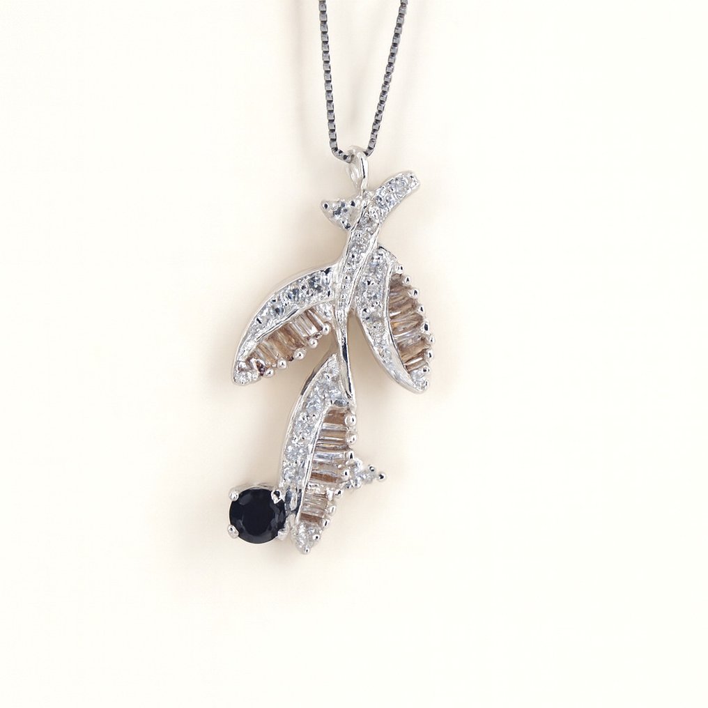 Zonder minimumprijs - Halsketting - 18 karaat Witgoud Diamant (Natuurlijk) - Saffier #4.3