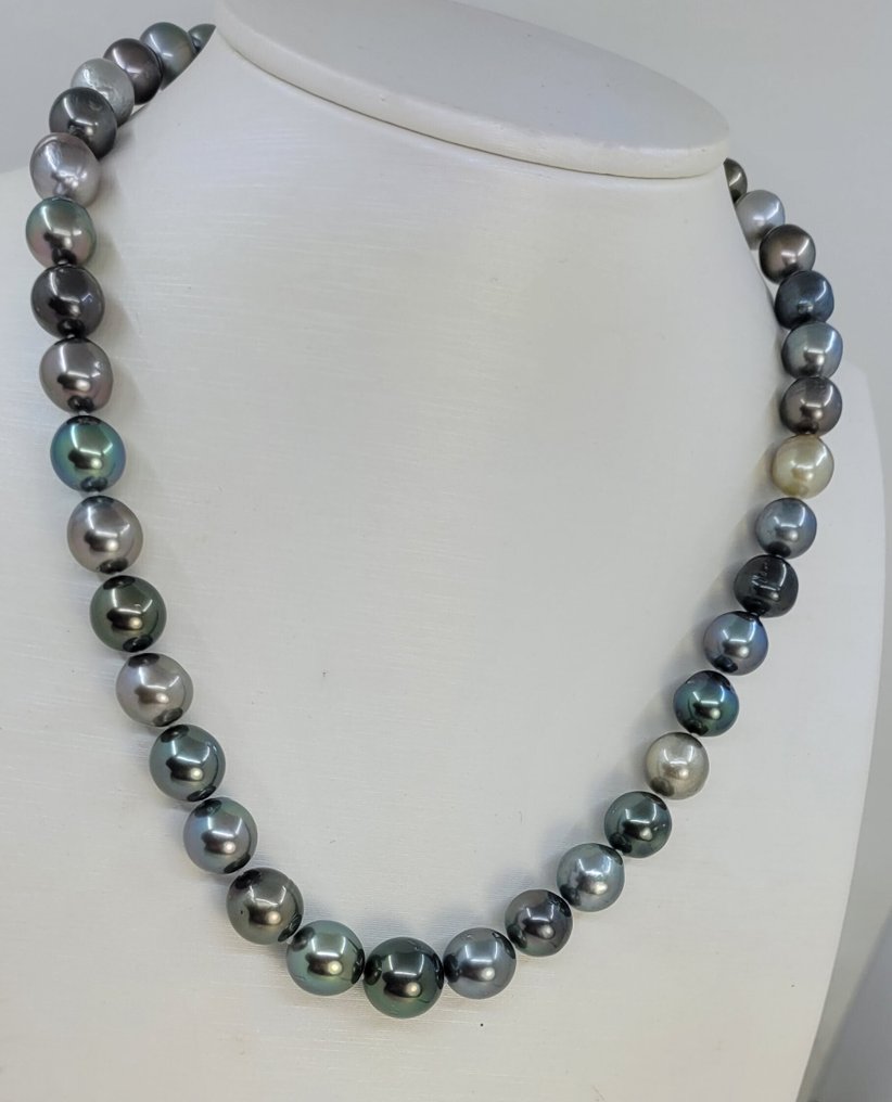 χωρίς τιμή ασφαλείας - Κολιέ - 14 καράτια Λευκός χρυσός, ALGT Πιστοποιημένα Μαργαριτάρια Tahiti 8.0x11.8mm #2.1