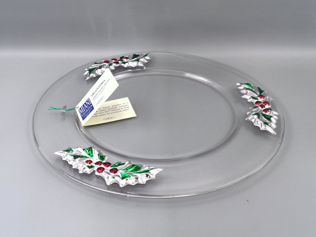 PG-MIANI Argenteria - Tablett - Versilbert, Mosaikglas und Glas - Weihnachtliche Stechpalme #1.0