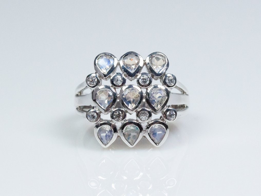 没有保留价 - 2件套珠宝 925 银 - 月光石 - 白色蓝宝石 #3.2