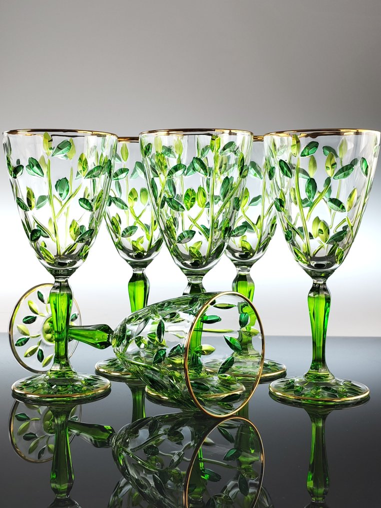 Secoloventesimo - 圣杯 (6) - Leaves Gold Chalice - 24K金 - 无铅水晶 #1.0