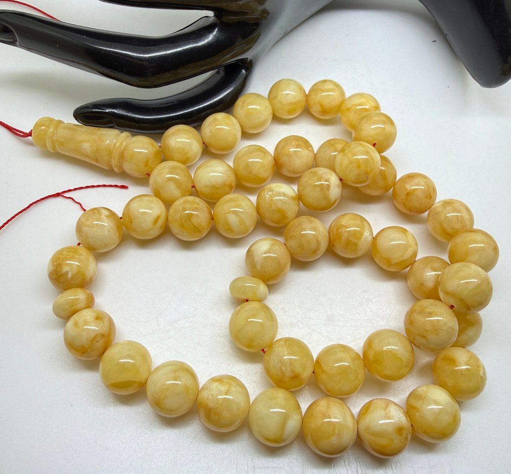 Tesbih念珠祈祷手链,白色波罗的海琥珀珠子,47.3克 - 琥珀 - Baltic amber - succinite #3.2