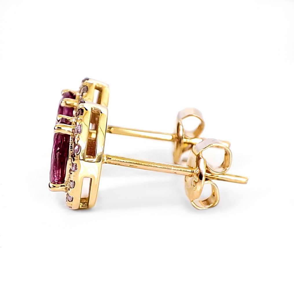 χωρίς τιμή ασφαλείας - Σκουλαρίκια - 14 καράτια Κίτρινο χρυσό - 1.50ct. tw. Ρουμπίνι - Διαμάντι - Πιστοποιητικό IGI #3.2