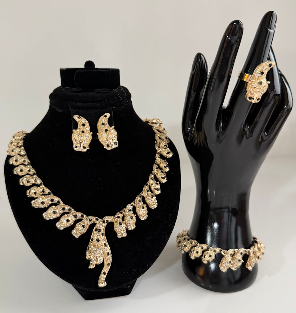Θεματική συλλογή - Elegant Inspiration Cartier Panther Επιχρυσωμένο Σετ Κοκτέιλ: Κολιέ, Βραχιόλι, Σκουλαρίκια και #2.1