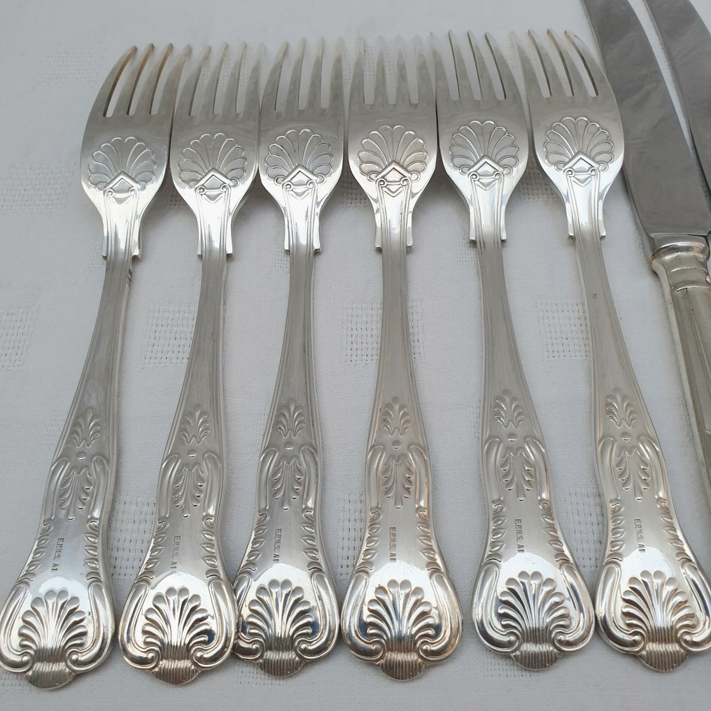 Philip Ashberry - Ménagère (12) - Plaqué(e) argent - Kings Pattern #4.3