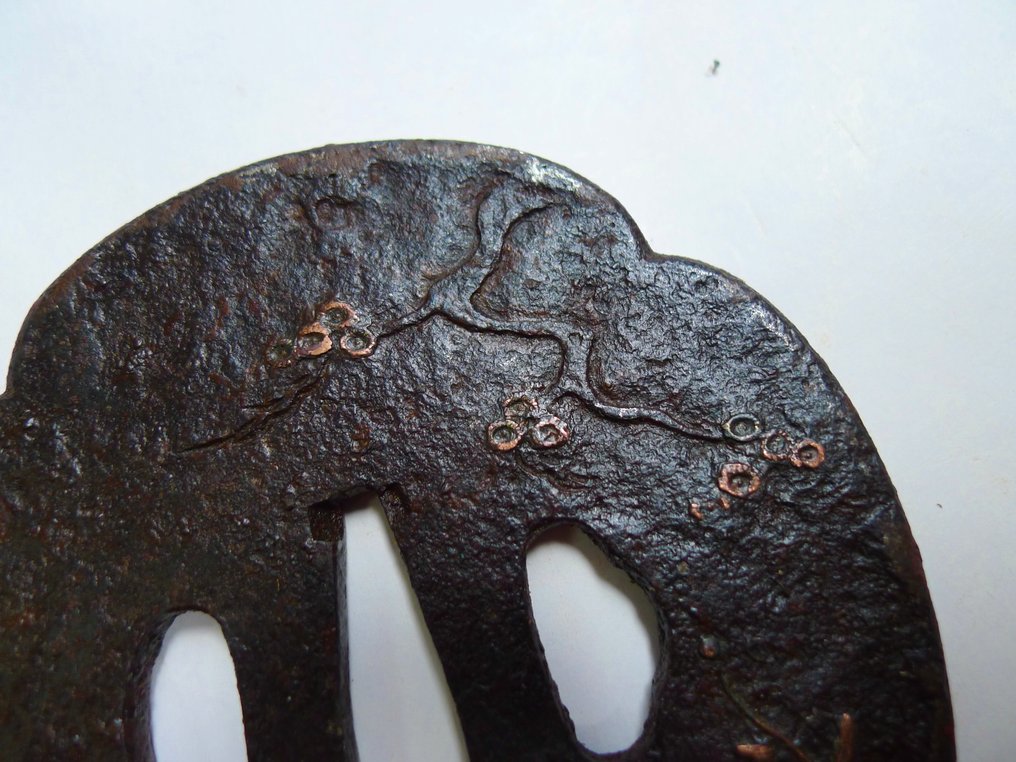 Beautiful duck under tree nature scenery motif big tsuba - Japan - Mid Edo period #4.3