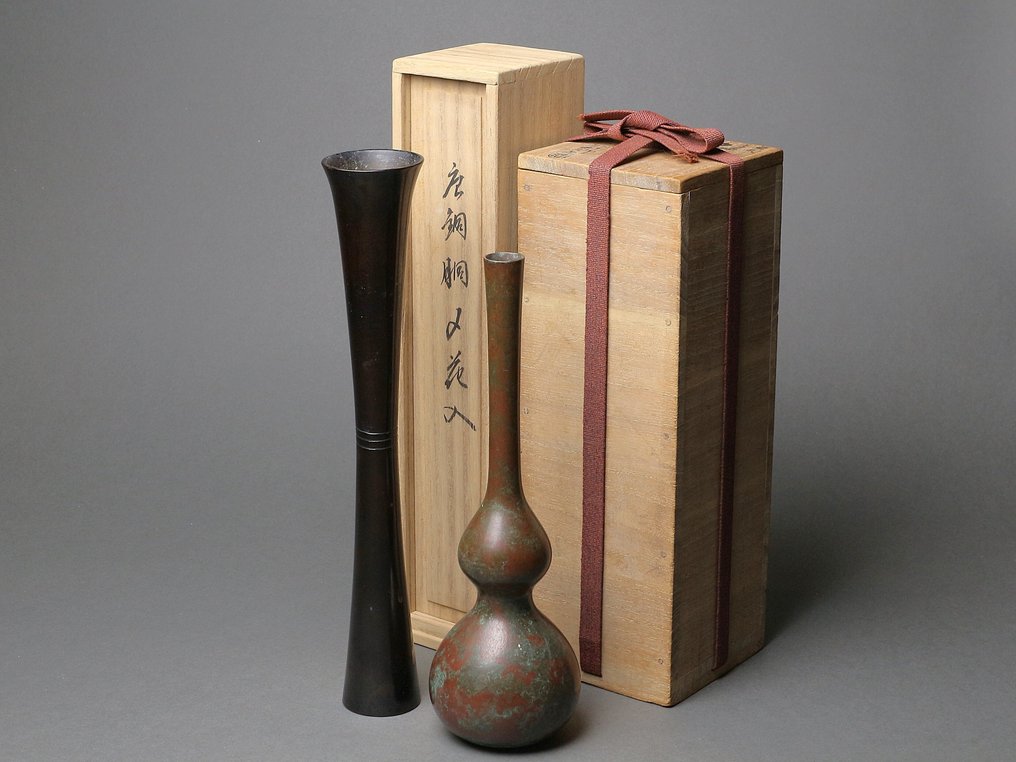 花瓶 - 一ノ瀬宗辰的葫芦形花瓶——搭配堀正治的细腰形花瓶 - 日本 (沒有保留價) #1.0
