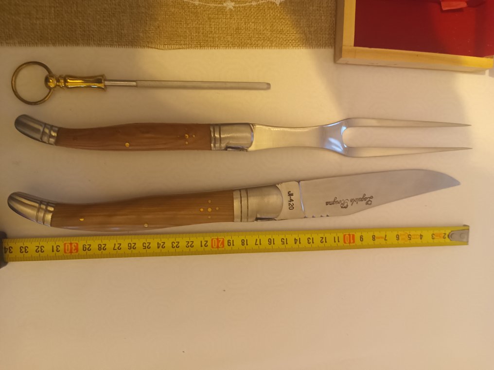 laguiole - bougnat - 餐刀套装 (4) - 镀金黄铜, 蔷薇木 #1.0