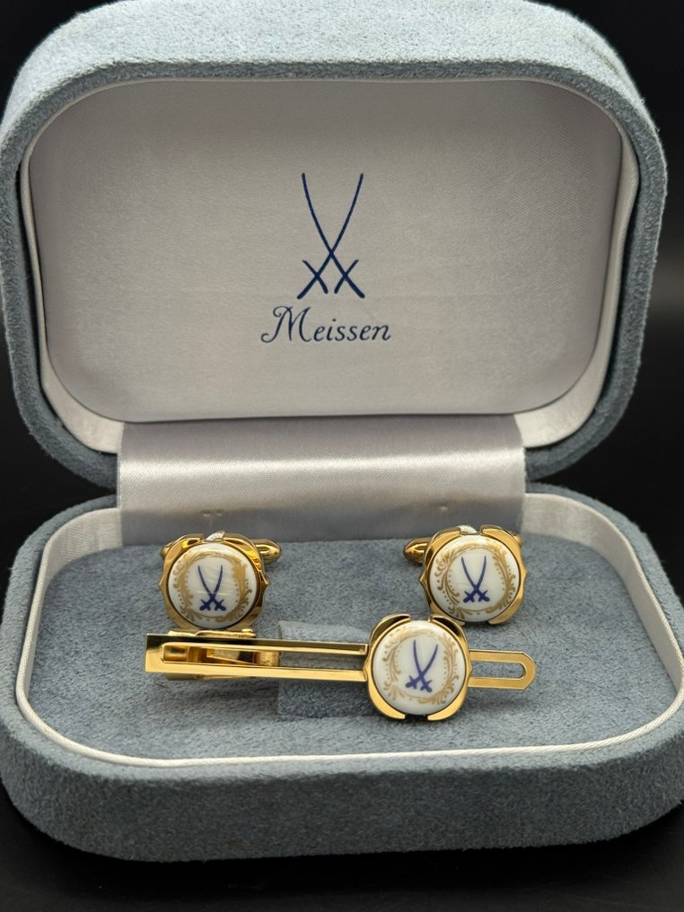 Metall, Porzellan - Manschettenknöpfe - Meissen-Set mit Box #1.0