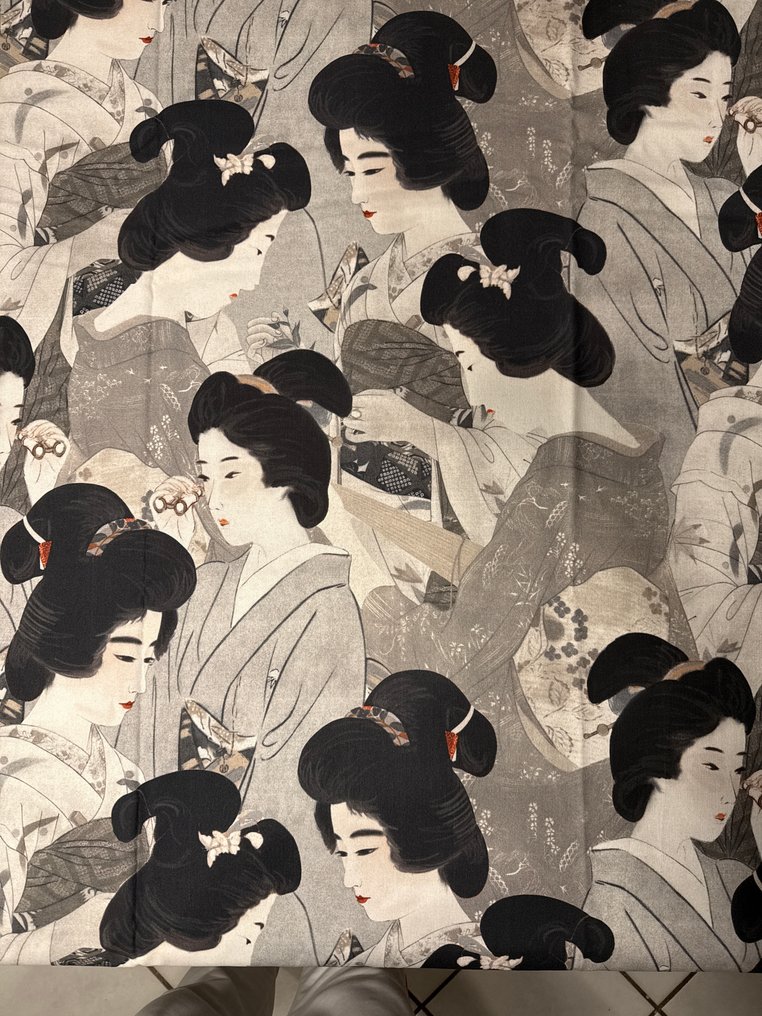 San Leucio - Large panel of sturdy canvas, Japanese-style Toile de Jouy. - Textile - 280 cm - 150 cm #1.0