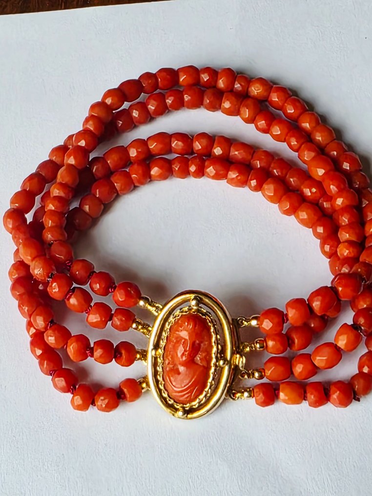 Βραχιόλι - 18 καράτια Κίτρινο χρυσό Κοράλλι - 19ος αιώνας #1.0