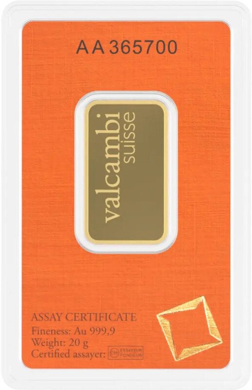20 gramas - Ouro .999 - Valcambi, Switzerland - Selado e com certificado #1.0
