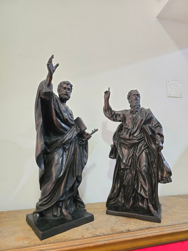 Skulptur, San Pietro e Paolo - 60 cm - Patineret bronse #1.0