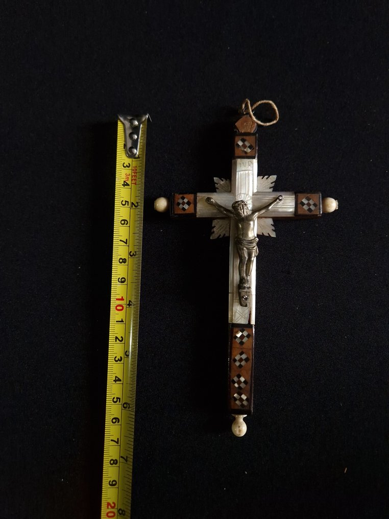  Kruis - Hout, Schelp - 19e eeuw - Pelgrimage Reliekdoos  #3.2