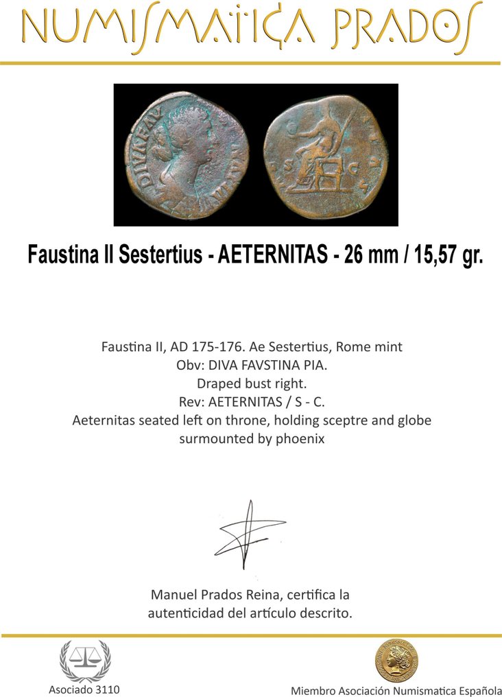 Império Romano. Faustina II (Augusta, AD 147-175). Sestertius (Sem preço de reserva) #1.0
