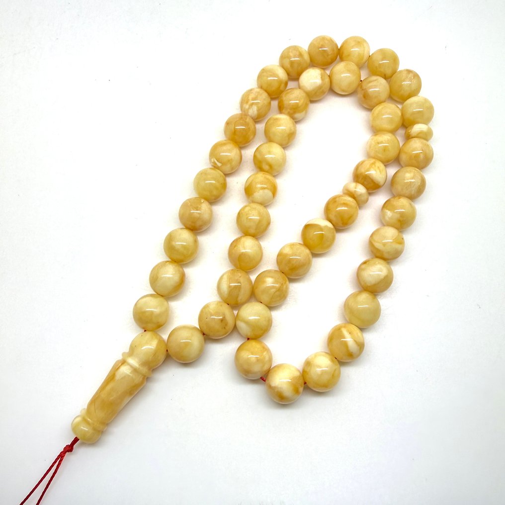 Tesbih念珠祈祷手链,白色波罗的海琥珀珠子,47.3克 - 琥珀 - Baltic amber - succinite #4.3