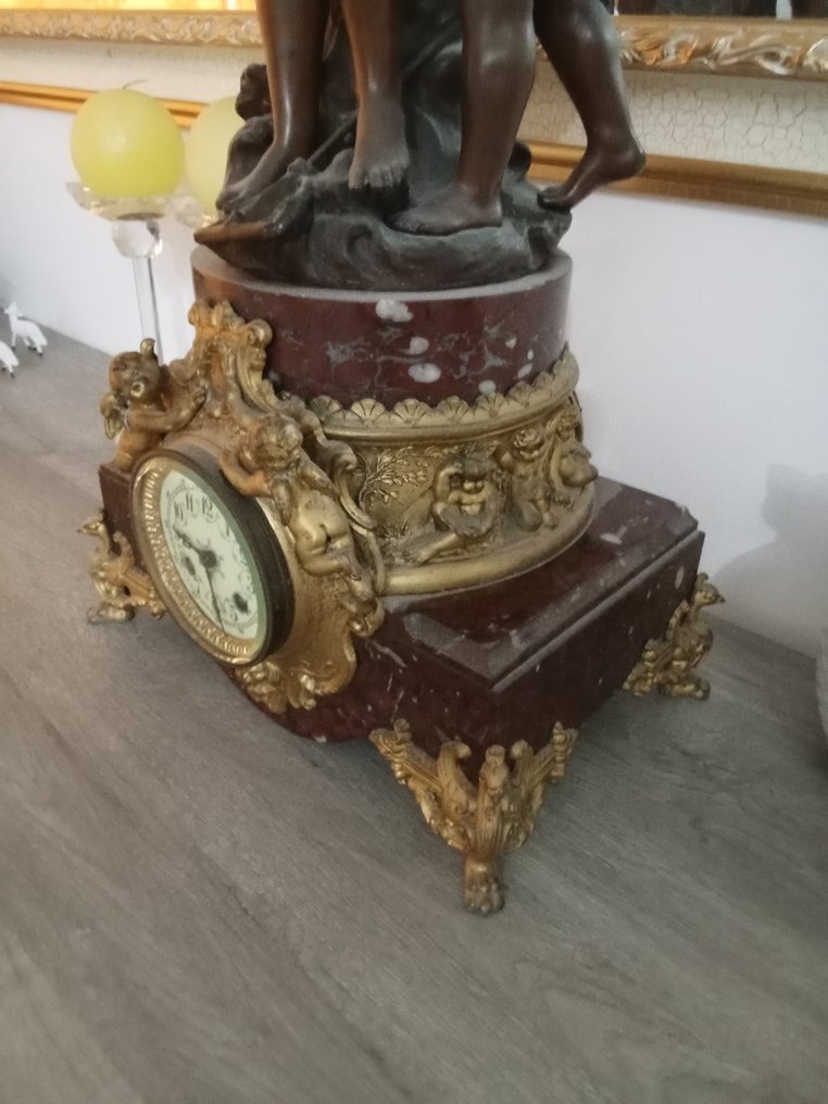 时钟 - Doppo Moreau -  古董 黄铜色, 大理石, 镀金金属, 粗锌 - 1850-1900 #3.2