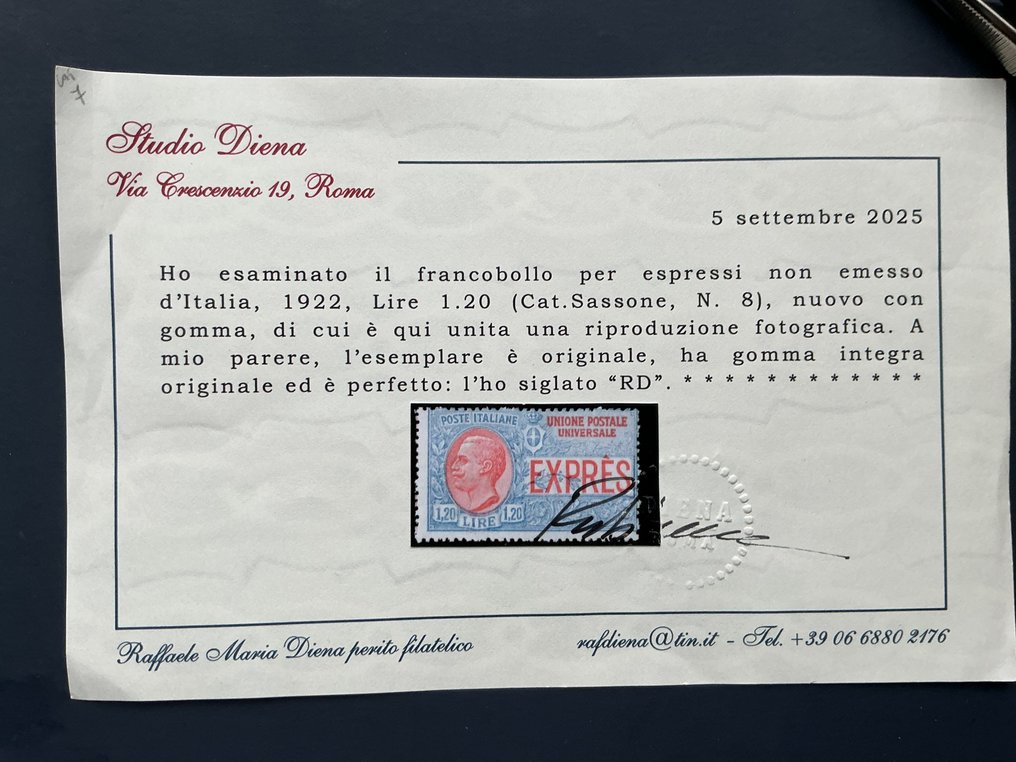 意大利王国 1922 - 每张邮票价格为1.20法郎，适用于Express邮寄，不包括Sassone n. 8。 #2.1