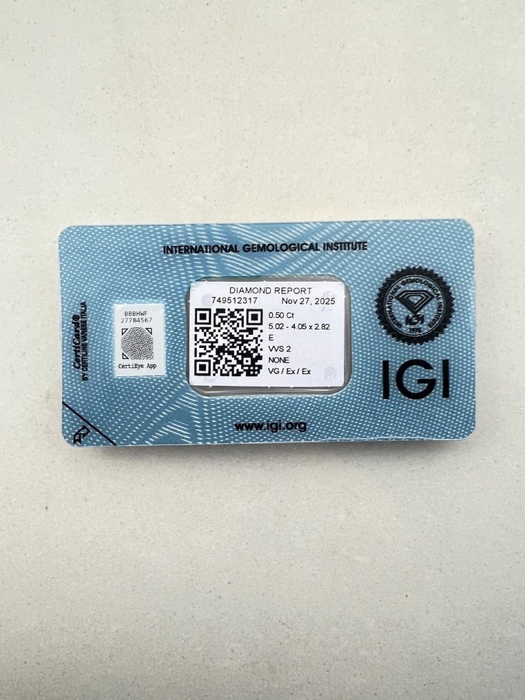 没有保留价 - 1 pcs 钻石 (天然) - 0.50 ct - 枕形 - E - VVS2 极轻微内含二级 - 国际宝石研究院(IGI) #2.1