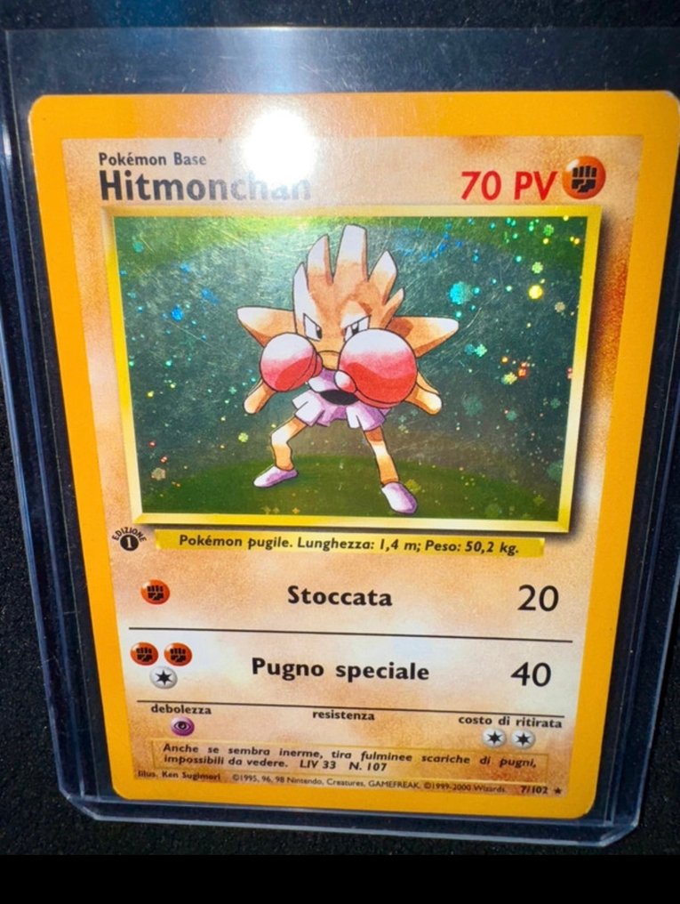 Pokémon - 1 Card - Hitmonchan 7 压膜, Holo卡, 初版 - WOTC - Base set #3.2