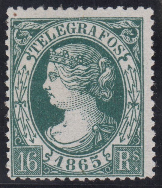 Espanha 1865 - Telégrafos. Isabel II. 16 reales, verde. - Edifil 11 #1.0
