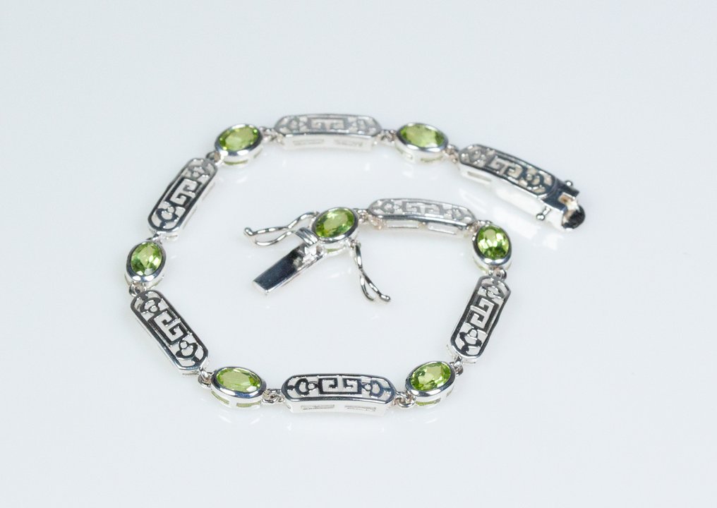 沒有保留價 - 手鈪 - 925 银 - 3.00 克拉绿帕石 #3.2