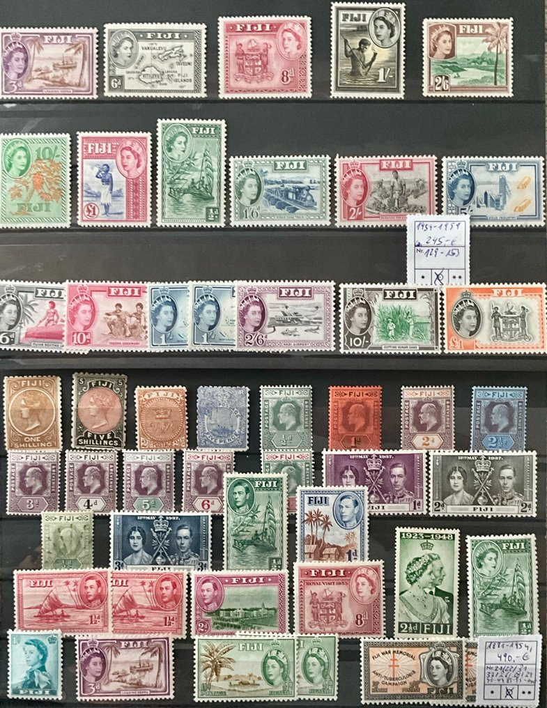 Commonwealth británica 1881/1959 - Islas Fiji - en 2 tarjetas con sellos sin usar y en mejor estado, aproximadamente 700 €. - Michel #1.0