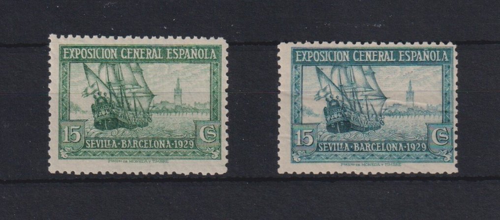 Spagna 1929 - Errore di colore 15 Cts. Siviglia-Barcellona - Edifil Esp. nº 438cc #2.1