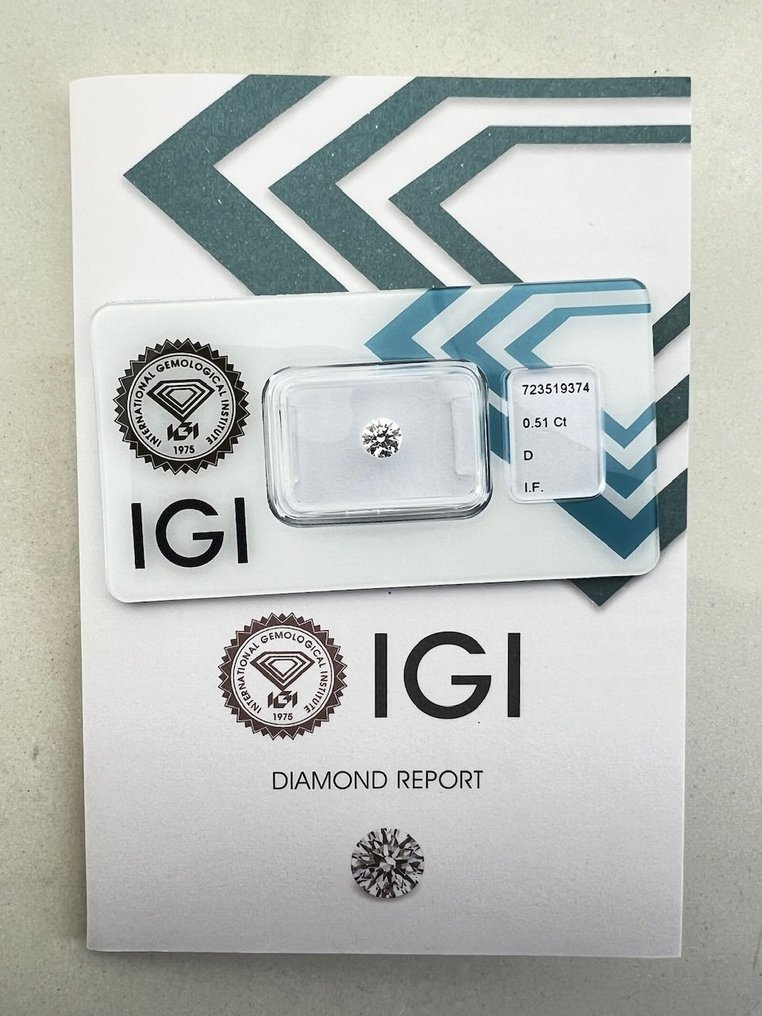 1 pcs 钻石  (天然)  - 0.51 ct - 圆形 - D (无色) - IF - 国际宝石研究院（IGI） #2.1