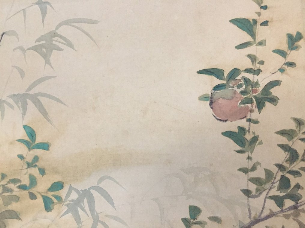 Bird and pomegranate / Japanese Vintage Hanging Scroll KAKEJIKU / Silk / Hand Painted - Signed - 日本 (沒有保留價) #3.2