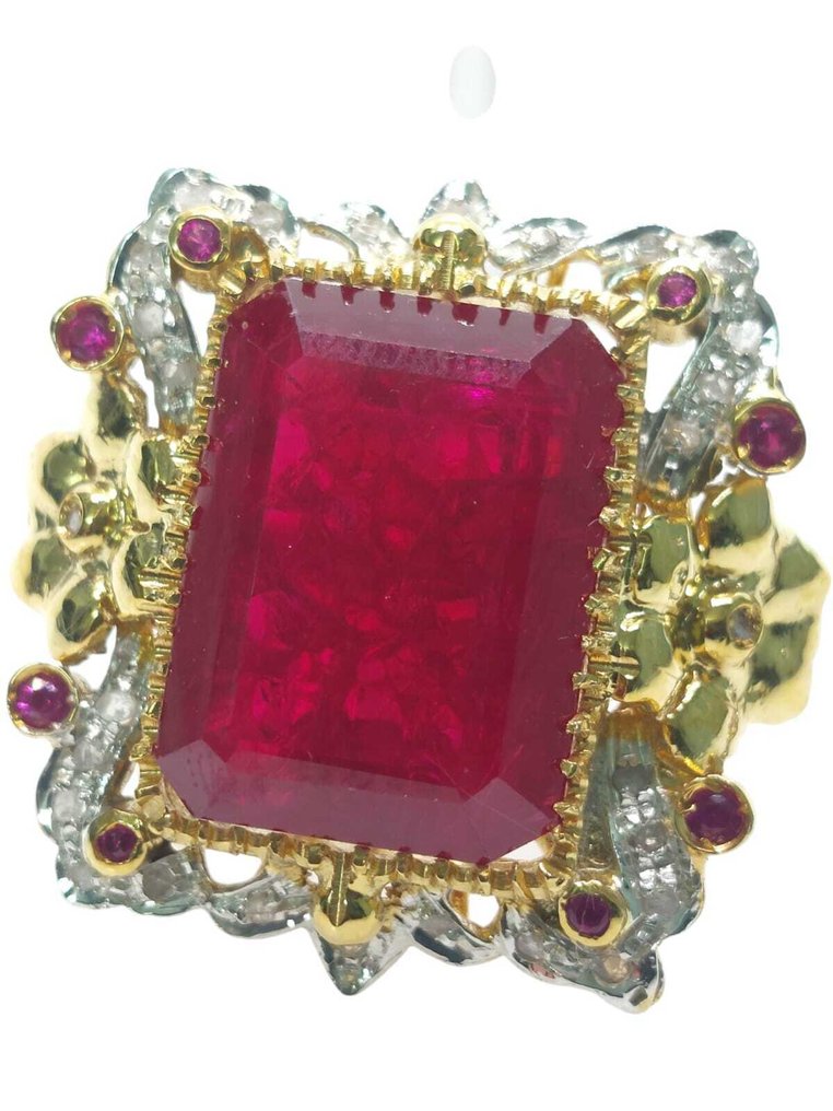 Senza prezzo di riserva - Anello - 9 kt Argento, Oro giallo Rubino - Pietre preziose miste #1.0