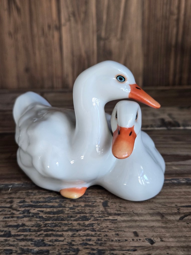 Herend - Statue, White Ducks - 70 mm - Porcelain #1.0