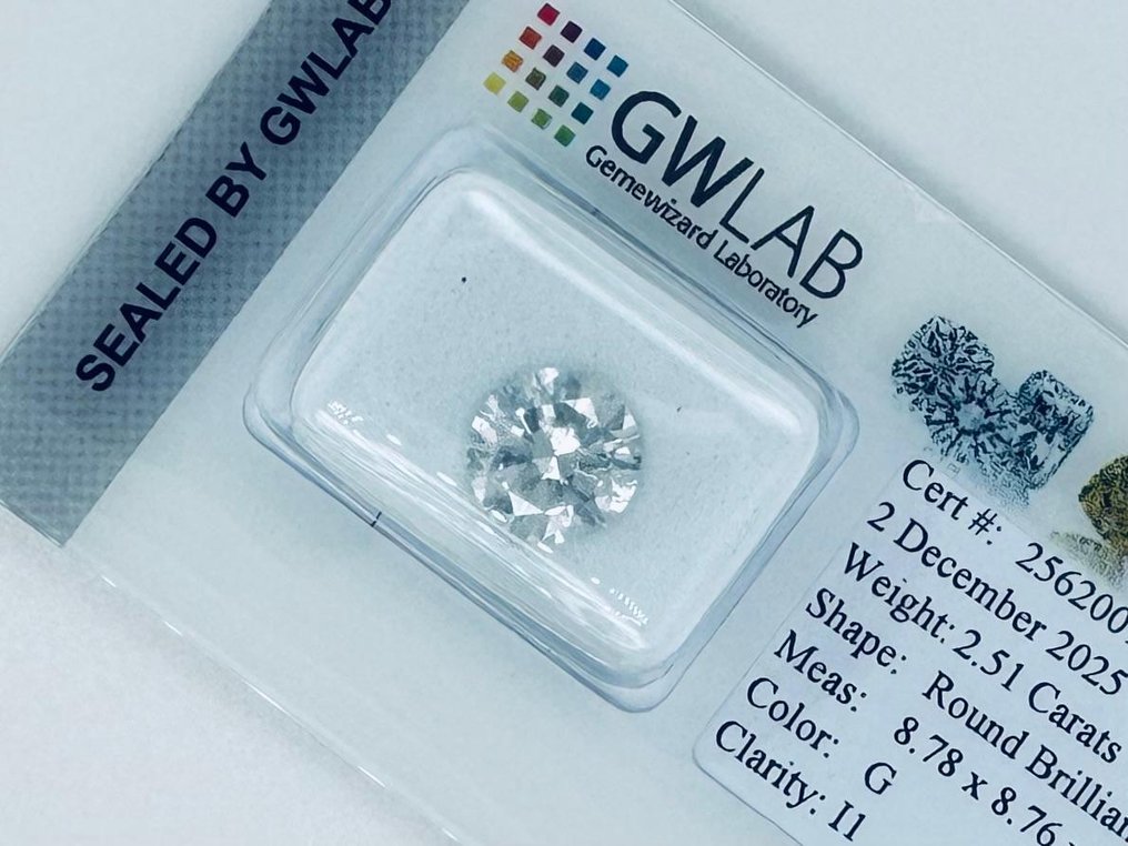没有保留价 - 1 pcs 钻石 (天然) - 2.51 ct - 圆形 - G - I1 内含一级 - Gemewizard宝石实验室(GWLab) #1.0
