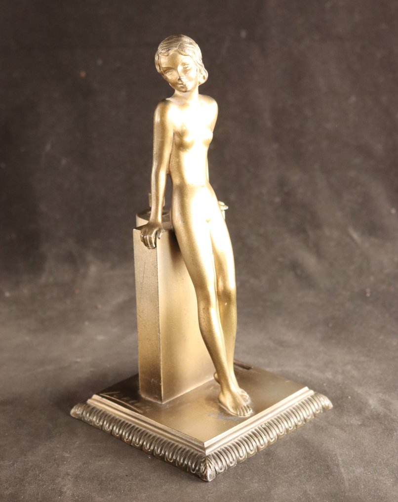 Art Deco aansteker - Josef Lorenzl (1892 - 1950) - Sculpture, Naakt - 20 cm - Metal #1.0