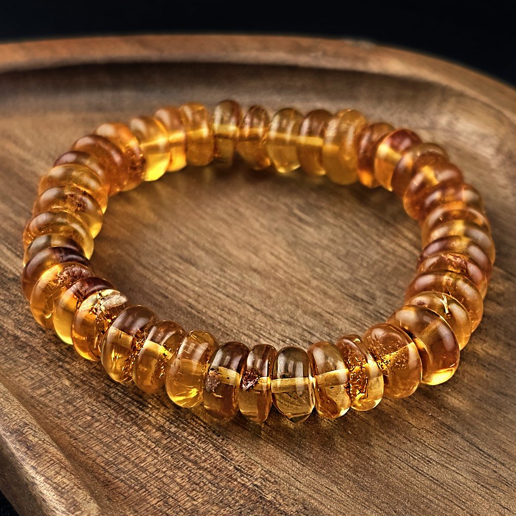 Εντυπω βραχιόλι από Βαλτική ρητίνη – Λείοι δίσκοι μελιού – Λαμπερή ζεστή λάμψη - Κεχριμπάρι  (χωρίς τιμή ασφαλείας) #1.0