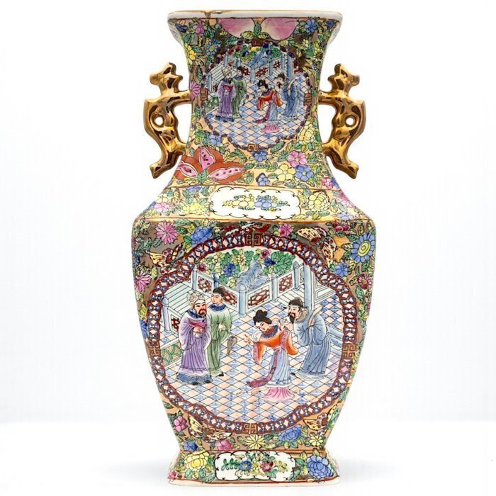 Vas - Bröllopsparad i kinesisk stil handmålad med 24k gulddetaljer - Porcellana emaljerad #1.0