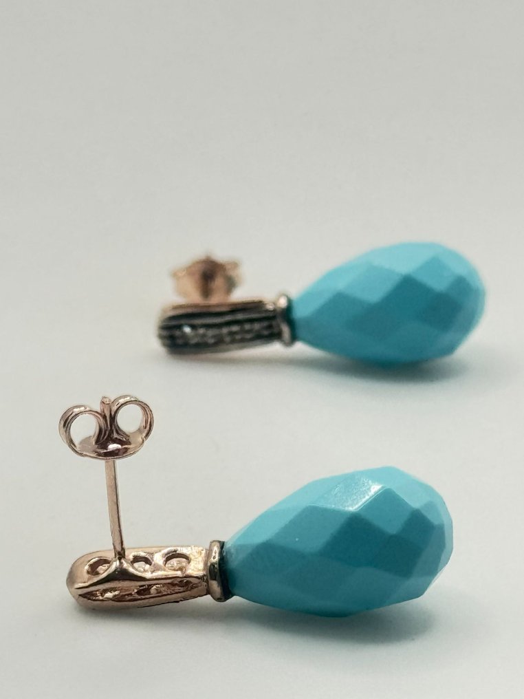 Nincs minimálár - Drop fülbevaló - 9 Kt Ezüst, Rózsa arany Türkiz - Gyémánt #1.0