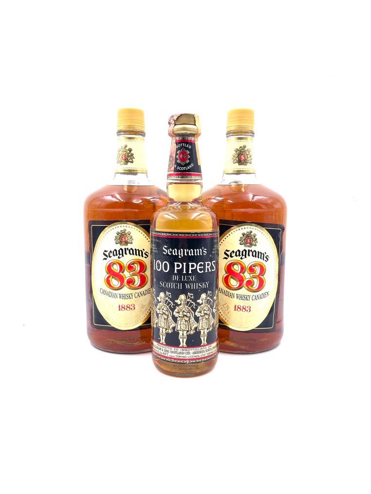 Seagram's 100 Peper's De Luxe Scotch Whisky & 83 Canadian Whisky - b. 1980s, 2000s - 75cl, 1,75L - 3 bottles #1.0