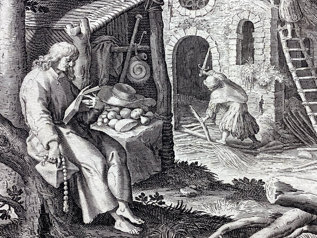 Raphael Sadeler (1560-1631/2), after Maerten De Vos - San Roberto, da Oraculum Anachoreticum #2.1