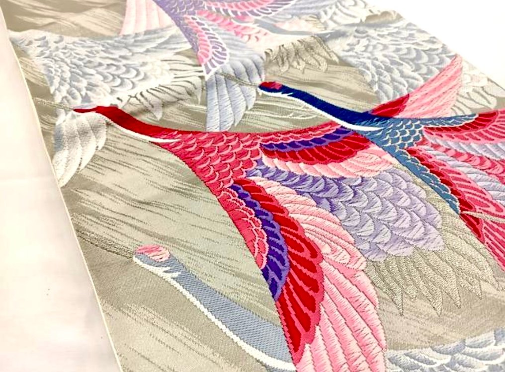 Belo Maru Obi vintage japonês com um design entrelaçado elegante. - Seda - Japão - século XX #3.2