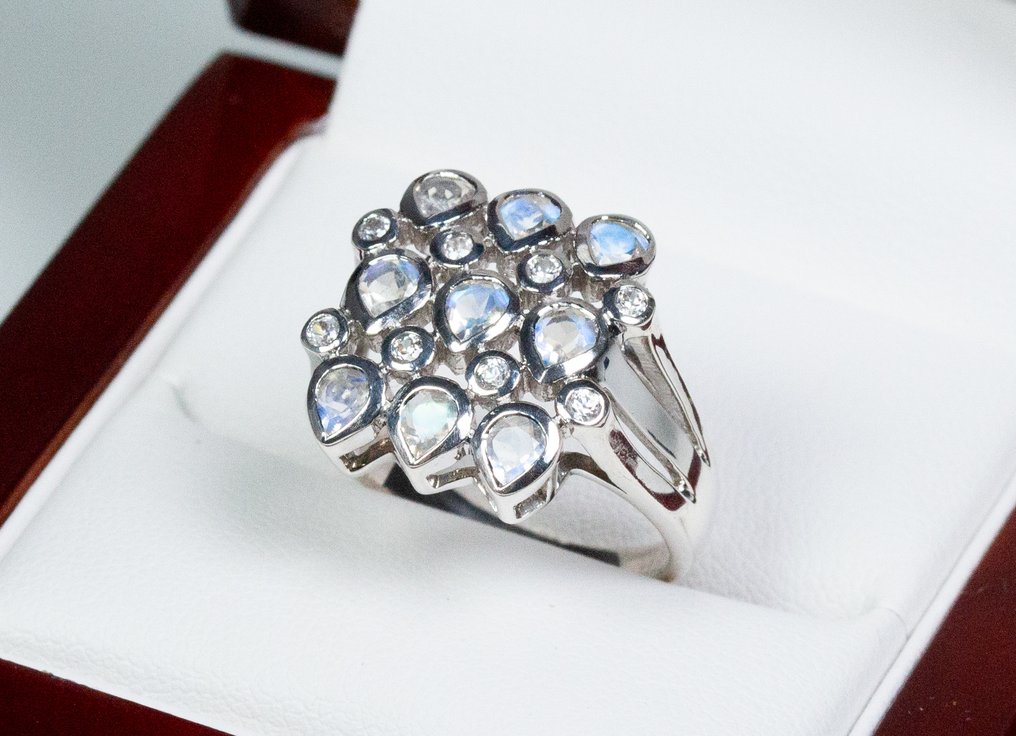 没有保留价 - 2件套珠宝 925 银 - 月光石 - 白色蓝宝石 #1.0